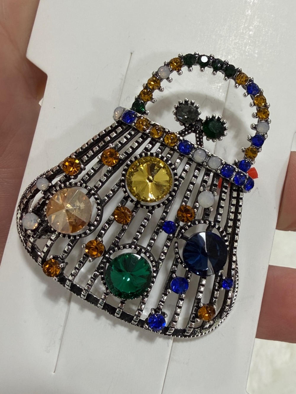 Multicolor Crystal Handbag-Shaped Brooch - Vibrant Accent for Women